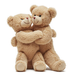 Sweet and Heartwarming Moment of Two Teddy Bears Hugging isolated on a transparent background