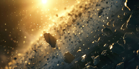 The Kuiper Belt, a riot of icy debris, glints with flecks of golden light as a distant sun illuminates it momentarily.