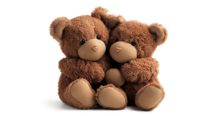 Sweet and Heartwarming Moment of Two Teddy Bears Hugging isolated on a transparent background