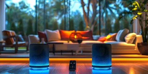 Smart home system controls speakers lights thermostat through single device. Concept Smart Home Systems, Home Automation, Connected Devices, Voice Control, Smart Devices