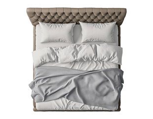 Obraz premium Top view of double bed with headboard isolated on a transparent background