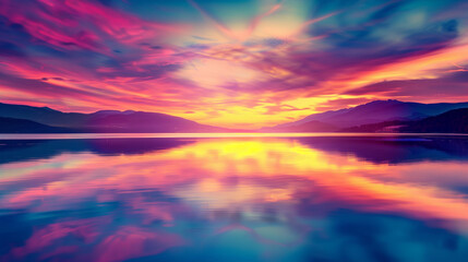 Fototapeta na wymiar Sunset Painting Reflecting on a Water Body