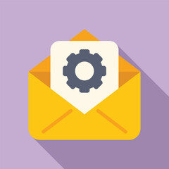 Digital illustration of a cogwheel in an envelope, symbolizing technical email services