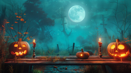 Two Jack O Lantern Pumpkins on Table