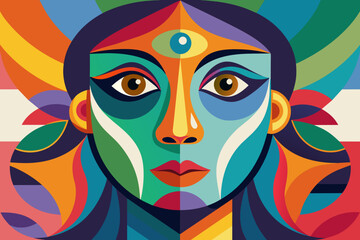 Fototapeta premium Vector colorful woman face art illustration 