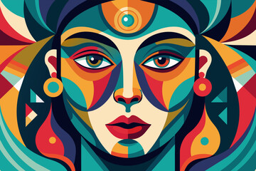 Vector colorful woman face art illustration
