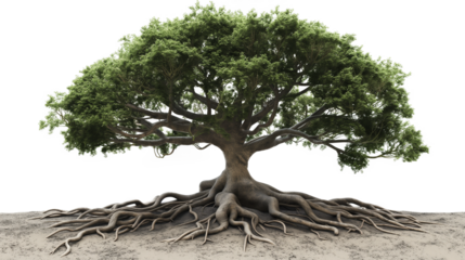Tree with roots isolated on a white background