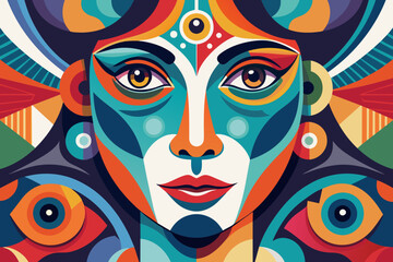 Naklejka premium Vector colorful woman face art illustration 