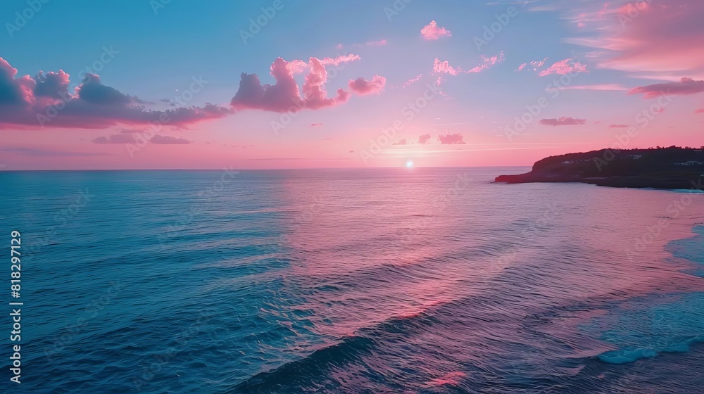 Wall mural stunning seascape with blue ocean and pink sky at sunset natures beauty landscape