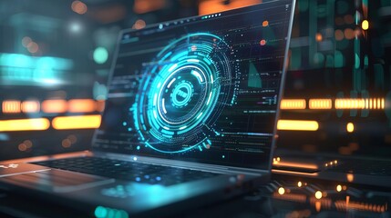 Obraz premium futuristic antivirus software scanning for malware on laptop screen 3d render