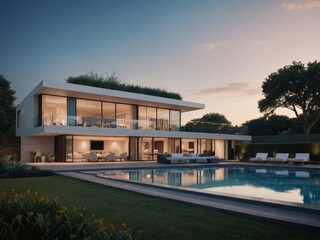 Modern residential district with green roof and balcony generated by AI