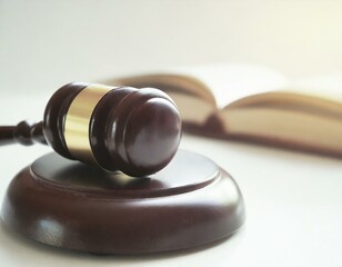 Legal law background image with gavel on white background. AI generated