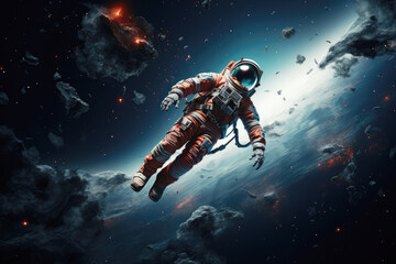 Fototapeta premium generated illustration of astronaut in suit with space background.