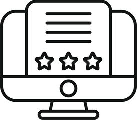 Black and white illustration of a computer monitor displaying a document with a threestar rating