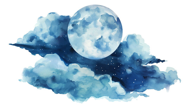Watercolor moon weather isolated on a transparent background, PNG file, advertisement, template, mockup template,