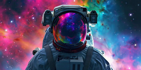 In the depths of the universe, an astronaut adorned in a gleaming spacesuit, their helmet mirroring distant galaxies, stands as a testament to humanity's enduring curiosity and courage.