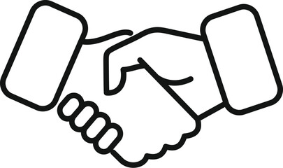 Minimalist vector line art illustration of a black and white handshake symbolizing agreement. Partnership. Business deal. Cooperation. Collaboration. Unity. Trust. Success. Pact. Commitment. Alliance