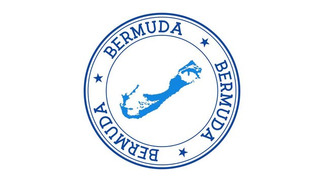 Bermuda intro. Badge with the circular name and map of island. Bermuda round logo animation.