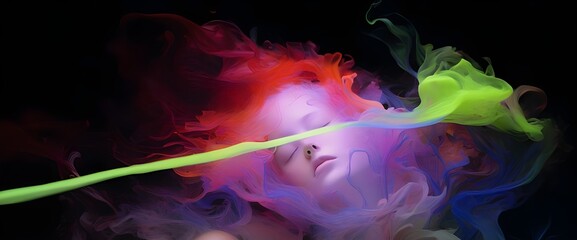 Obraz premium Female face in clouds and space