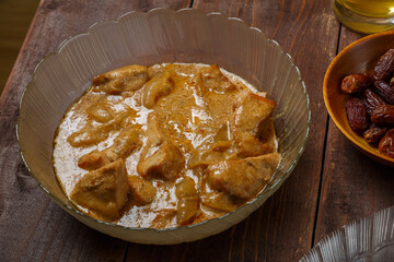 Lamb stewed with onions on the iftar festive table