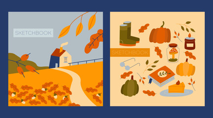 Festive autumn postcards. Thanksgiving cards.