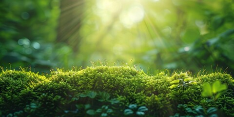 A realistic moss texture with fine details close up, focus on, copy space Lush and green Double exposure silhouette with moss