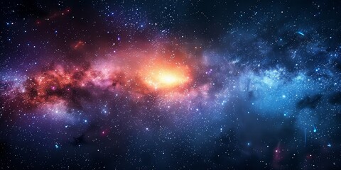 Naklejka premium A realistic galaxy texture with stars and nebulae close up, focus on, copy space Cosmic and colorful Double exposure silhouette with stars