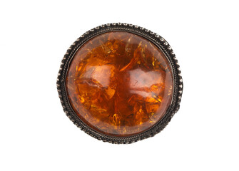 jewelry amulet with amber isolated on white background