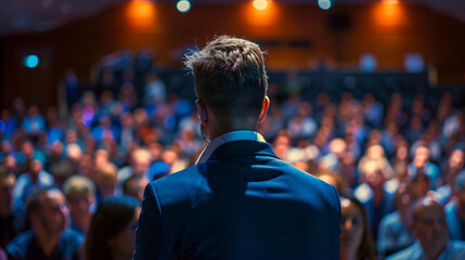 Fototapeta premium Man Addressing Crowd at Conference Hall