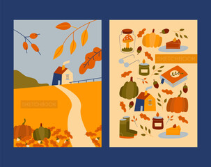 Festive autumn postcards. Thanksgiving cards.