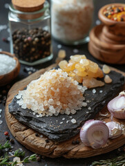Fototapeta premium smoked sea salt on stone table