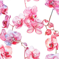 watercolor seamless pattern with orchids. delicate floral print