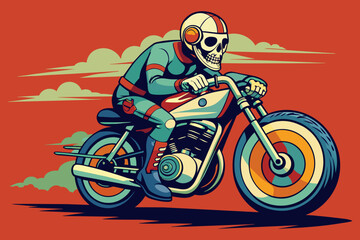 Obraz premium Skull man with fire bike tshirt design 