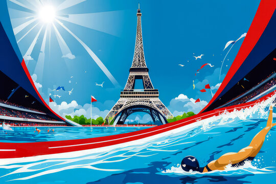 paris sport olympic 2024 ceremony, water color commencement