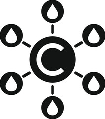 Simplified black and white icon illustrating the water cycle concept with drops and arrows