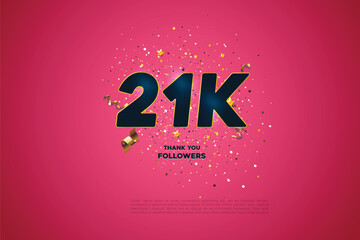Blue golden 21K isolated on Pink background, Thank you followers peoples, 21K online social group, 22K
