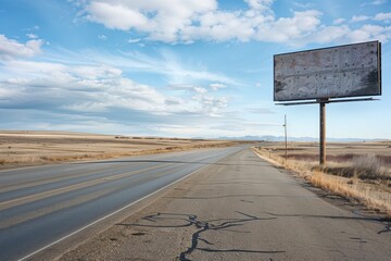 Blank billboard on a deserted highway, waiting for a message