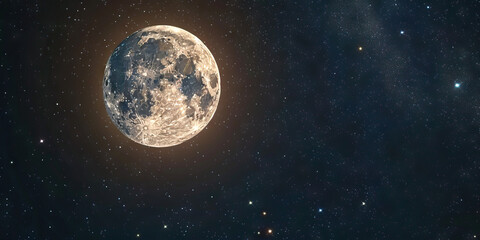 The stars twinkle brightly above as a full moon rises, illuminating the night with its ethereal glow