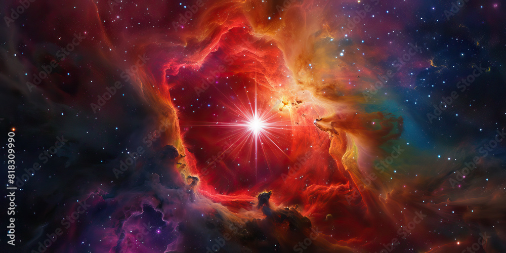 Wall mural a red supergiant star blazes at the center of the universe and space.