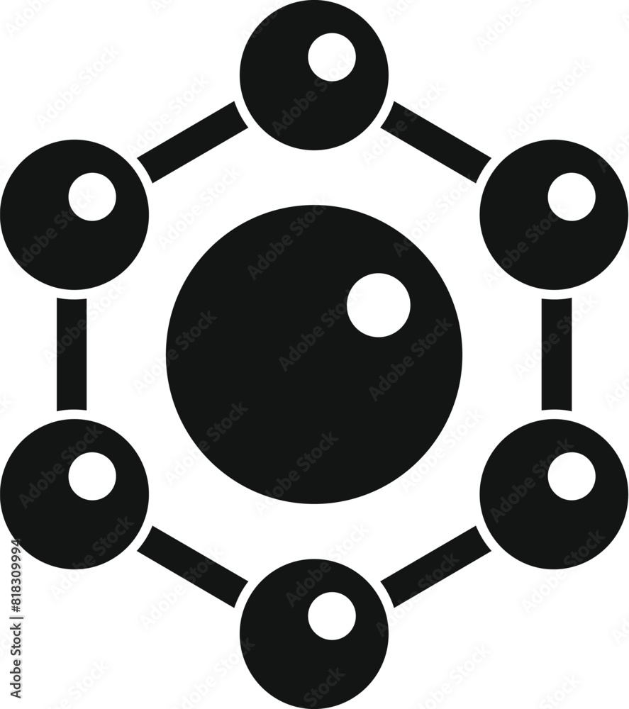 Poster simplistic monochrome vector icon illustrating a central node connected to multiple points, symboliz