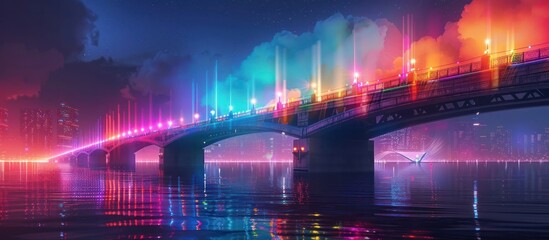 Iconic Bridge Radiating Prismatic Brilliance in Vibrant Cityscape