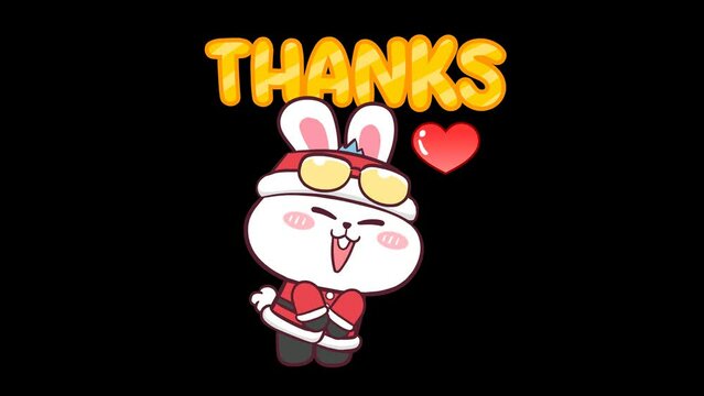 Santa Rabbit Animation with Thank You Message - Transparent Background