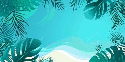 Abstract summer background with beach, sea and tropical leaves vector illustration design template for a banner or poster with copy space. abstract background with summer elements.