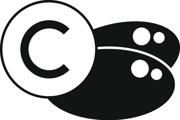 Simplistic design of a copyright symbol merged with a paw print in a monochromatic scheme