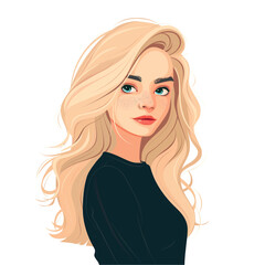 girl with blonde hair . Clipart PNG image . Transparent background . Cartoon vector style