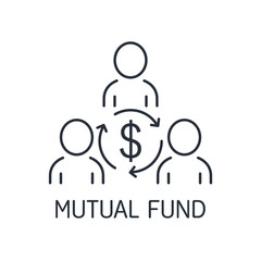 Mutual fund. Collective investment capital . Vector linear icon isolated on white background.