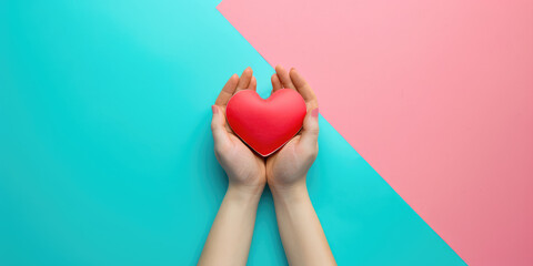 Heart on flat background with copy space. Creative concept of love. 