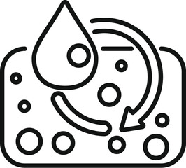 Black and white line art vector of a simplified water cycle diagram with arrows and raindrop