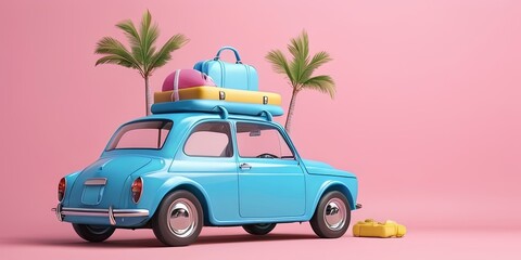 Campervan for holiday travel to welcome summertime. Copy spcae background