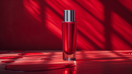 cream tube, cosmetic tube blank mockup. Beauty product packaging, red color cosmetic tube photography mockup with copy space.